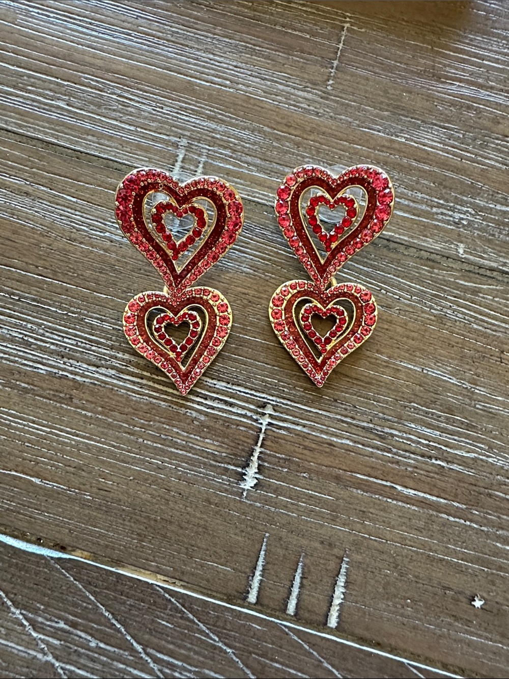 Sugar Red and Gold Double Heart Drop Earrings